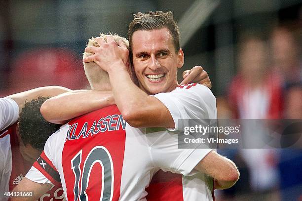 Davy Klaassen of Ajax, Arek Milik of Ajax during the Dutch Eredivisie match between Ajax Amsterdam and Willem II Tilburg at the Amsterdam Arena on...