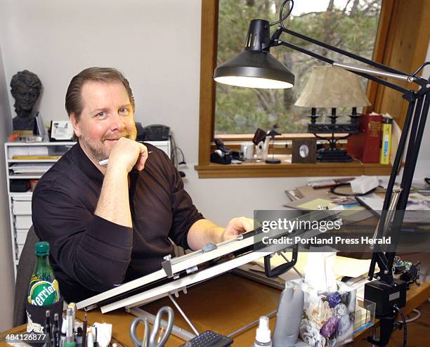 Staff Photo by John Patriquin, Tuesday, November 29, 2005: Wiley Miller, creator of the comic strip Non-Sequitur, at his home/studio in Kittery today.