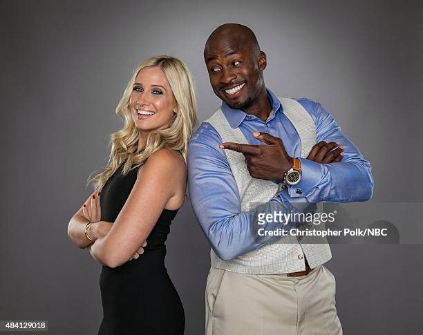 NBCUniversal Portrait Studio, August 2015 -- Pictured: TV personalities Akbar Gbajabiamila and Kristine Leahy from "American Ninja Warrior" pose for...