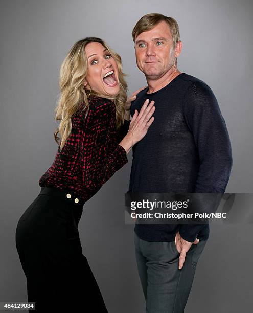 NBCUniversal Portrait Studio, August 2015 -- Pictured: Musician Jennifer Nettles and actor Ricky Schroder from "Coat of Many Colors" pose for a...
