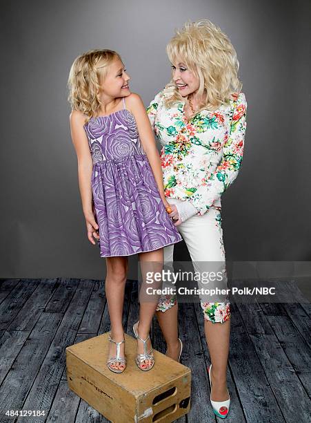 NBCUniversal Portrait Studio, August 2015 -- Pictured: Actors Alyvia Lind and Dolly Parton from "Coat of Many Colors" pose for a portrait at the...