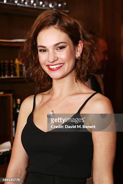Lily James attends the Downton Abbey wrap party at The Ivy on August 15, 2015 in London, England.