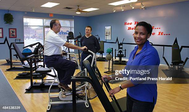 Staff Photo by Gordon Chibroski, Friday, December 30, 2005: Lisa Ferriabough, co-owner with Alane Ainsworth of the new Cuts Fitness for Men at 152...