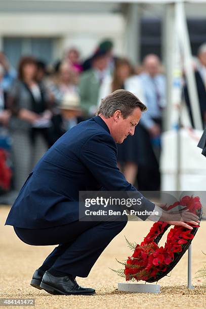 British Prime Minister David Cameron lays wreath during the Drumhead Service during the 70th Anniversary commemorations of VJ Day on Horse Guards...