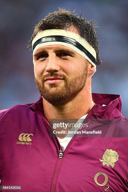 Tom Wood of England looks on during the QBE International match between England and France at Twickenham Stadium on August 15, 2015 in London,...