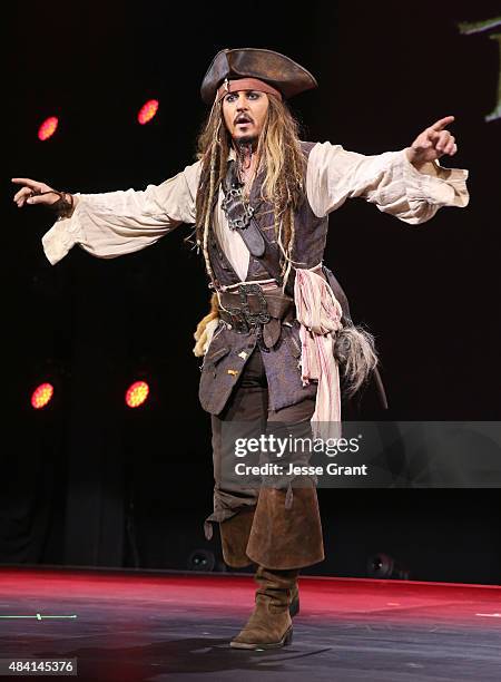 Actor Johnny Depp, dressed as Captain Jack Sparrow, of PIRATES OF THE CARIBBEAN: DEAD MEN TELL NO TALES took part today in "Worlds, Galaxies, and...