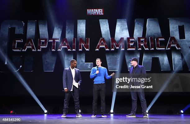 Actors Anthony Mackie, Chris Evans and Producer Kevin Feige of CAPTAIN AMERICA: CIVIL WAR took part today in "Worlds, Galaxies, and Universes: Live...