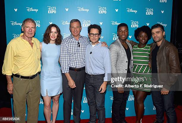 Actors Harrison Ford, Daisy Ridley, The Walt Disney Company Chairman and CEO Bob Iger, director J.J. Abrams, actors John Boyega, Lupita Nyong'o and...