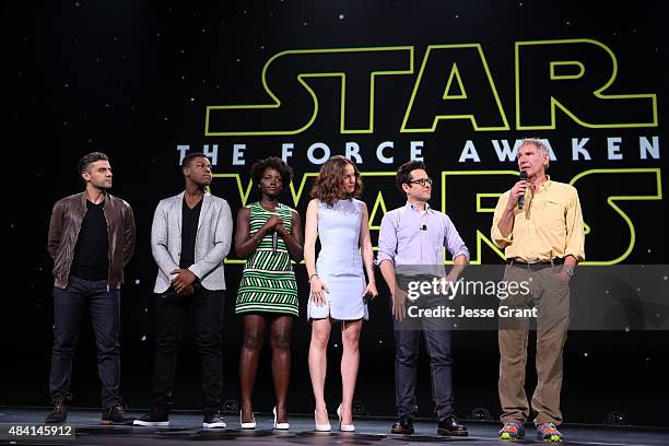 Actors Oscar Isaac, John Boyega, Lupita Nyong'o, Daisy Ridley, director J.J. Abrams and actor Harrison Ford of STAR WARS: THE FORCE AWAKENS took part...