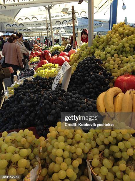 Grapes at outdoors market in Riga, Latvia