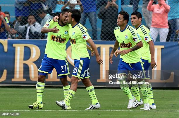 Carlos Lobaton of Sporting Cristal celebrates the second goal of his team against Sport Loreto during a match between Sporting Cristal and Sport...