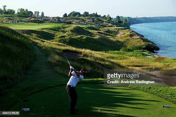 Matt Jones of Australia hits his tee shot on the 13th hole during the third round of the 2015 PGA Championship at Whistling Straits on August 15,...