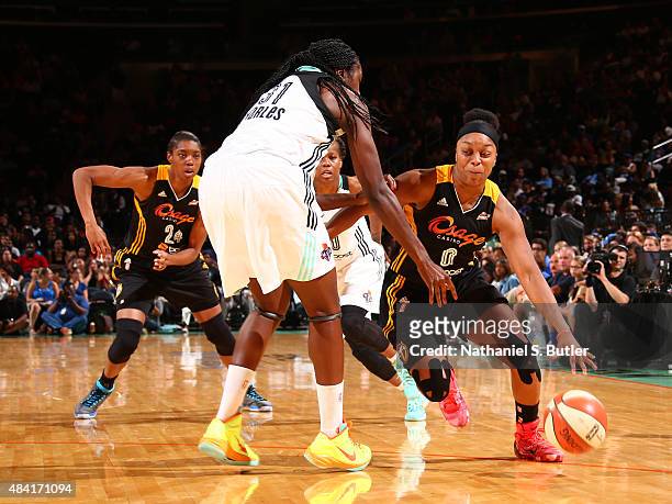 Odyssey Sims of the Tulsa Shock drives to the basket against the New York Liberty on August 15, 2015 at Madison Square Garden, New York City , New...