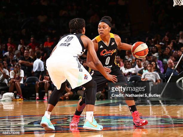 Odyssey Sims of the Tulsa Shock drives to the basket against the New York Liberty on August 15, 2015 at Madison Square Garden, New York City , New...