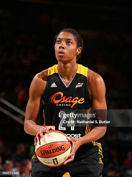 Vicki Baugh of the Tulsa Shock shoots a free throw against the New York Liberty on August 15, 2015 at Madison Square Garden, New York City , New...