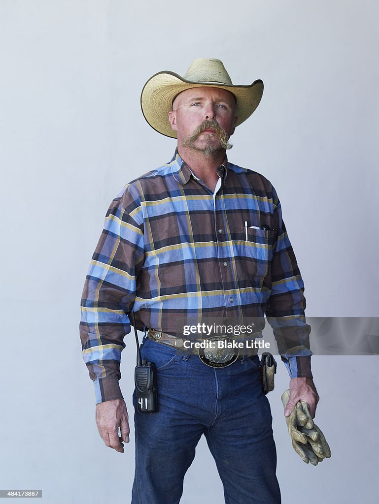 Cowboy worker handlebar moustache