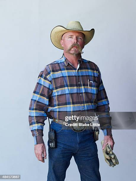cowboy worker handlebar moustache - cowboy foto e immagini stock