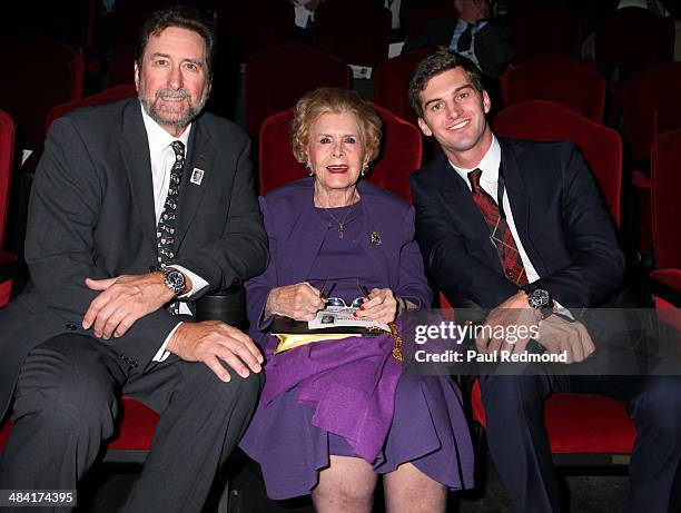 Lydia Clarke, wife of Charlton Heston with her son, Director Fraser Clarke Heston and her grandson, director Jack Heston attend the Dedication...