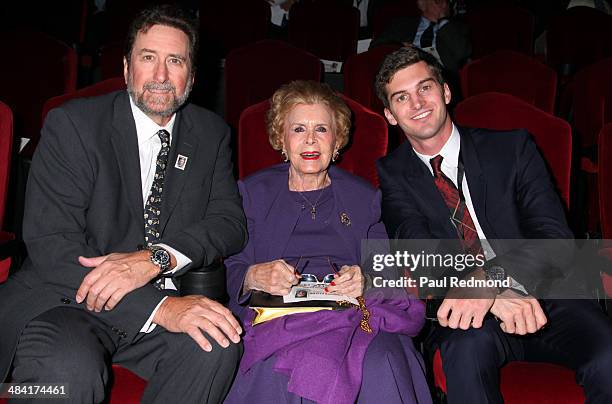 Lydia Clarke, wife of Charlton Heston with her son, Director Fraser Clarke Heston and her grandson, director Jack Heston attend the Dedication...