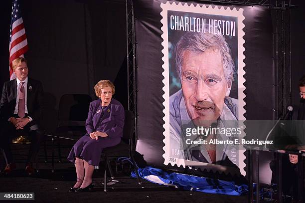 Actor Ned Vaughn and Lydia Clarke attend the postage stamp ceremony during the 2014 TCM Classic Film Festival at TCL Chinese Theatre on April 11,...