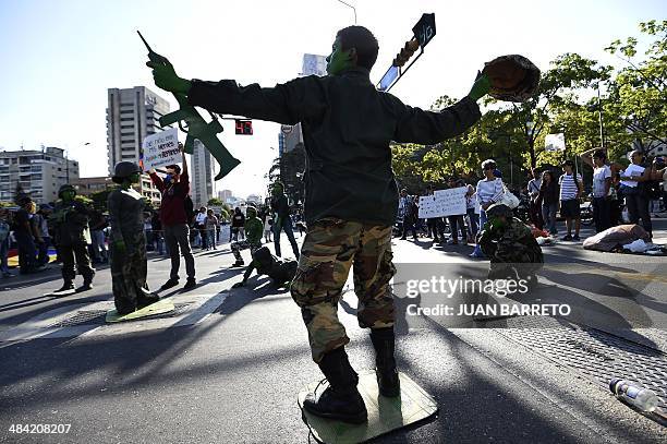 Students from the Experimental University of the Arts make a performance to protest against the military repression on the civil society and students...