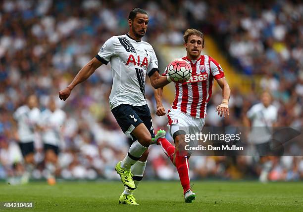 Nacer Chadli of Tottenham Hotspur in action during the Barclays Premier League match between Tottenham Hotspur and Stoke City on August 15, 2015 in...