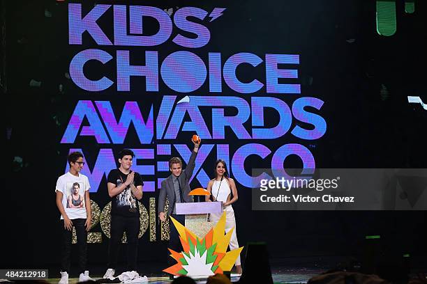 Polo Morin and Ela Velden on stage during the Nickelodeon Kids' Choice Awards Mexico 2015 at Auditorio Nacional on August 15, 2015 in Mexico City,...