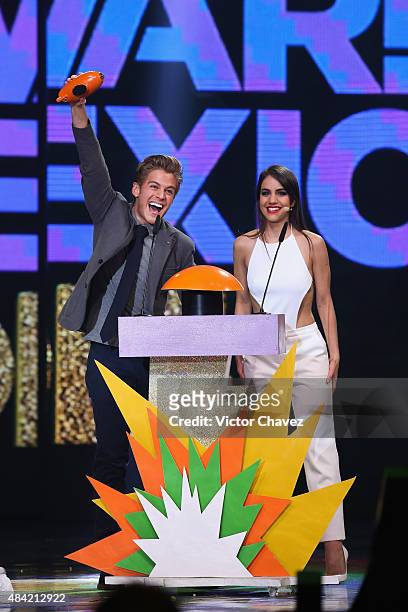Polo Morin and Ela Velden on stage during the Nickelodeon Kids' Choice Awards Mexico 2015 at Auditorio Nacional on August 15, 2015 in Mexico City,...