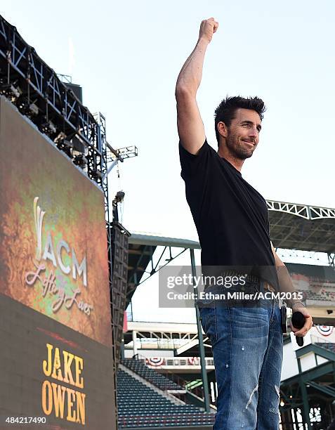 Recording artist Jake Owen rehearses for ACM Presents: Superstar Duets at Globe Life Park in Arlington on April 18, 2015 in Arlington, Texas.