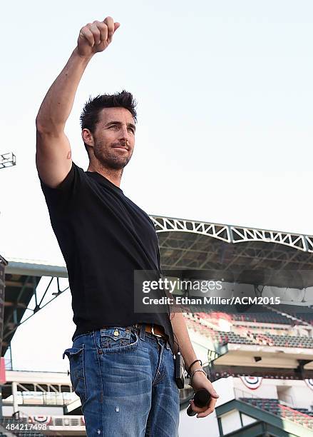 Recording artist Jake Owen rehearses for ACM Presents: Superstar Duets at Globe Life Park in Arlington on April 18, 2015 in Arlington, Texas.