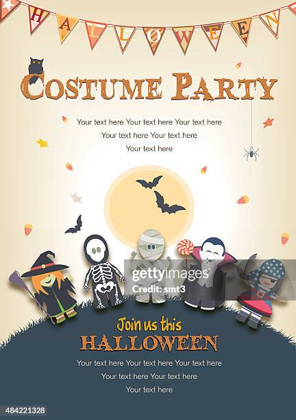 stockillustraties, clipart, cartoons en iconen met halloween costume party invitation - verkleden