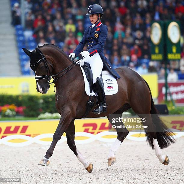 During the Dressage Grand Prix Freestyle individual competition on Day 5 of the FEI European Equestrian Championship 2015 on August 16, 2015 in...