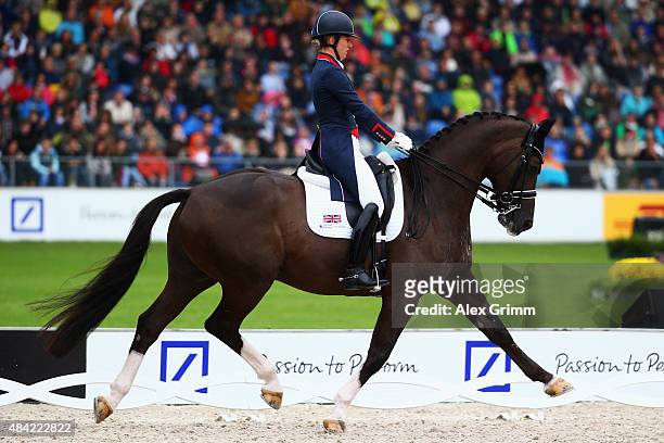 During the Dressage Grand Prix Freestyle individual competition on Day 5 of the FEI European Equestrian Championship 2015 on August 16, 2015 in...