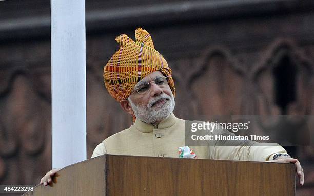 Prime Minister Narendra Modi addresses the nation from the rampart of historical Red Fort on the occasion of Independence Day celebration on August...