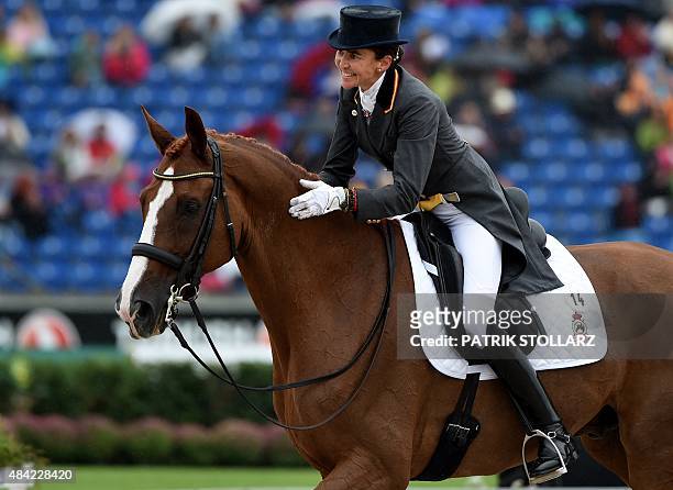 Beatriz Ferrer Salat of Spain on her horse Delgado competes during the Grand Prix Freestyle Dressage Individual Final during the FEI European...