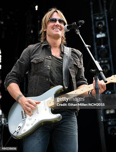 Recording artist Keith Urban rehearses for ACM Presents: Superstar Duets at Globe Life Park in Arlington on April 18, 2015 in Arlington, Texas.