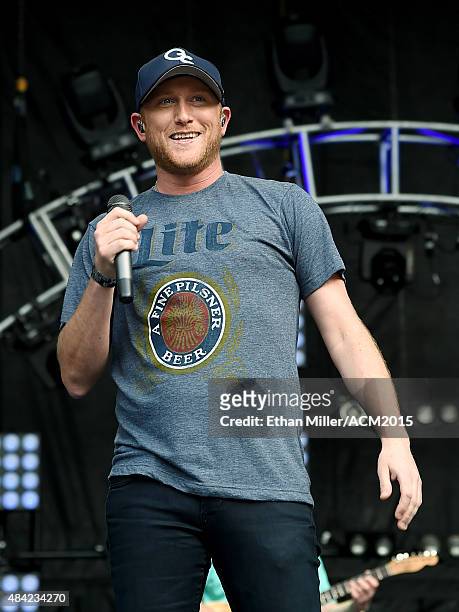 Singer/songwriter Cole Swindell rehearses for ACM Presents: Superstar Duets at Globe Life Park in Arlington on April 18, 2015 in Arlington, Texas.