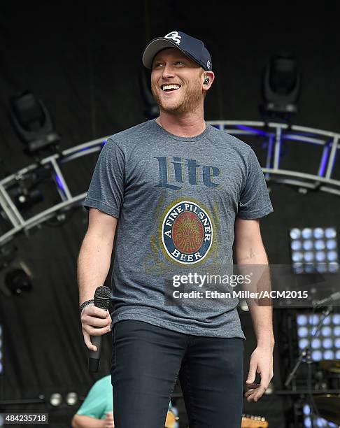 Singer/songwriter Cole Swindell rehearses for ACM Presents: Superstar Duets at Globe Life Park in Arlington on April 18, 2015 in Arlington, Texas.