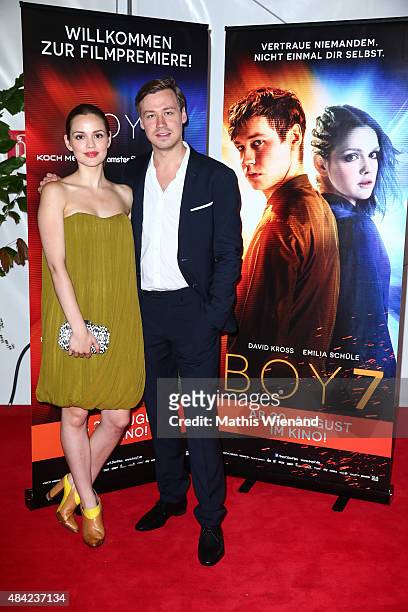 Emilia Schuele and David Kross attend the premiere for the film BOY 7 at Commerz Real Cinema on August 16, 2015 in Duesseldorf, Germany.
