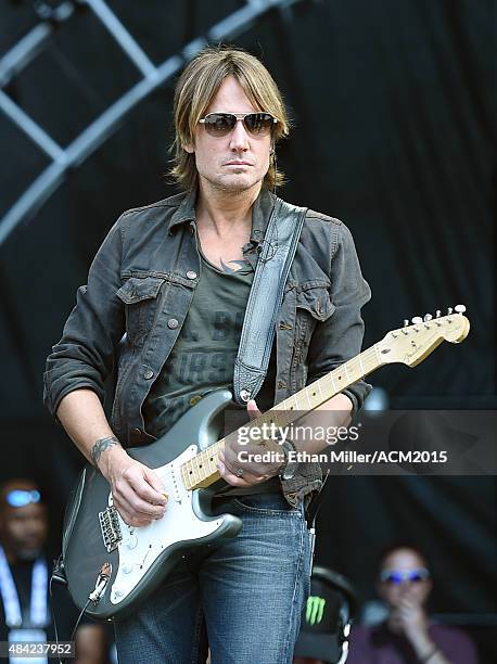 Recording artist Keith Urban rehearses for ACM Presents: Superstar Duets at Globe Life Park in Arlington on April 18, 2015 in Arlington, Texas.
