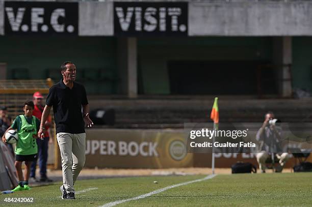 Boavista FC's coach Petit in action during the Primeira Liga match between Vitoria Setubal and Boavista FC at Estadio do Bonfim on August 16, 2015 in...