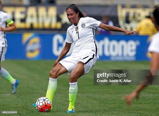 Shannon Boxx of the United States during the match against Costa Rica at Heinz Field on August 16, 2015 in Pittsburgh, Pennsylvania.