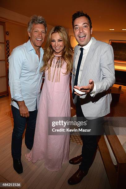 Jon Bon Jovi, Thalia Sodi and Jimmy Fallon attend Apollo in the Hamptons 2015 at The Creeks on August 15, 2015 in East Hampton, New York.