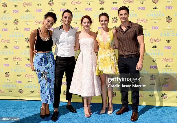 Actors Aisha Dee, Richard Brancatisano, Haley Ramm, Italia Ricci and Robbie Amell attend the Teen Choice Awards 2015 at the USC Galen Center on...