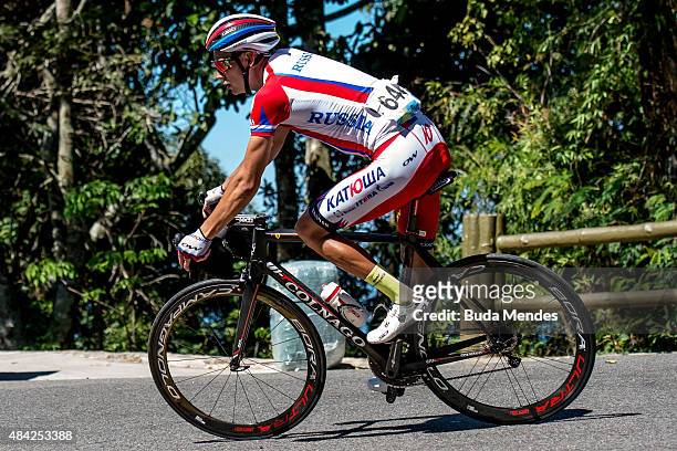 Egor Silin of Russia competes during the International Road Cycling Challenge test event, ahead of the Rio 2016 Olympic Games at Vista Chinesa on...