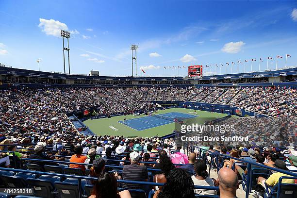 General view of Aviva Centre as Belinda Bencic of Switzerland plays a shot against Simona Halep of Romania during the finals match on Day 7 of the...