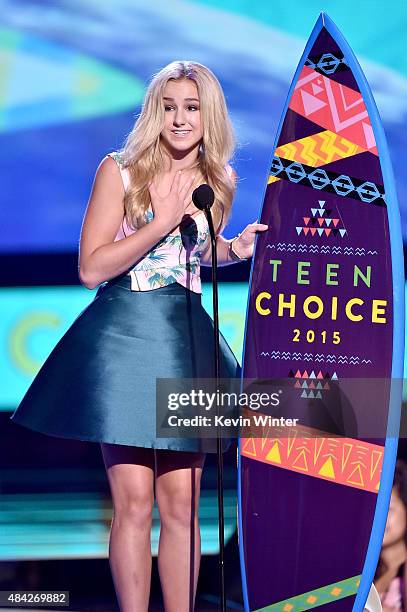 Dancer/TV personality Chloe Lukasiak accepts the Choice Dancer Award onstage during the Teen Choice Awards 2015 at the USC Galen Center on August 16,...