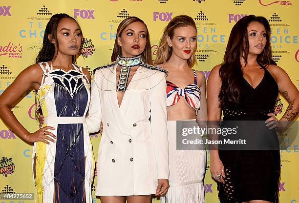 Singers Leigh-Anne Pinnock, Perrie Edwards, Jade Thirlwall and Jesy Nelson of Little Mix, winners of the Choice Music: Breakout Artist award, pose in...