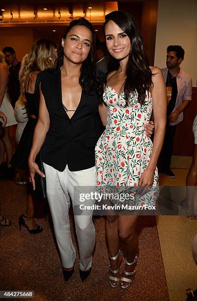 Actresses Michelle Rodriguez and Jordana Brewster attend the Teen Choice Awards 2015 at the USC Galen Center on August 16, 2015 in Los Angeles,...