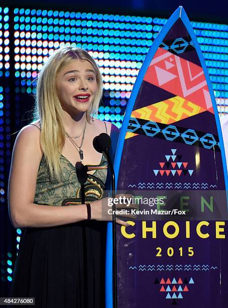 Actress Chloe Grace Moretz accepts the Choice Drama Movie Actress award onstage during the Teen Choice Awards 2015 at the USC Galen Center on August...